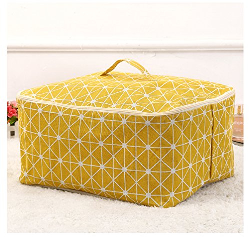 Fieans Faltbare Aufbewahrungsbox Aufbewahrungstasche aus Leinen Tragetasche für Bettdecken 47 x 40 x 22 cm-Gelb