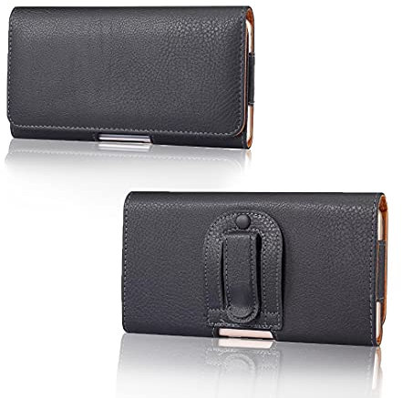 AXELENS Funda Horizontal Universal con Presilla para Cinturón para Smartphone de hasta 6 Pulgadas iPhone Galaxy - Cuero Ecológico Texturizado - Negro