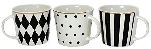 3er Set Porzellan Becher SCHWARZ weiß Service Geschirr Goldrand Kaffee Tasse Mug