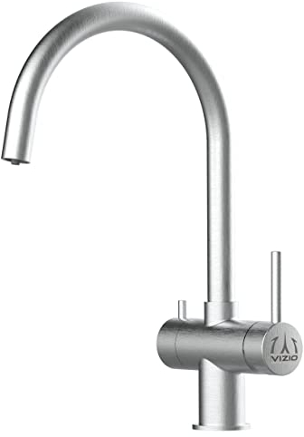 3 wege Küchenmischer 100% Edelstahl Massiv Reinstarmarmatur AISI 316 für alle gaengigen Filtersysteme geeignet, mit 360° schwenbarer Auslauf mit separatem Filterwasser Kanal - gebürstetes Stahl-Finish