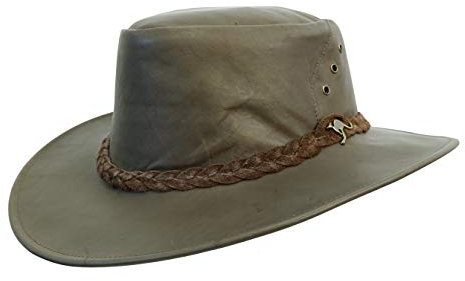 Traveller Cowboyhut, Hut aus Känguruleder in verschiedenen Ausführungen- sehr leicht und super robust Unisex für Damen. Herren und Kinder, Sonnenschutz UPF50+ Hergestellt in Australien Braun