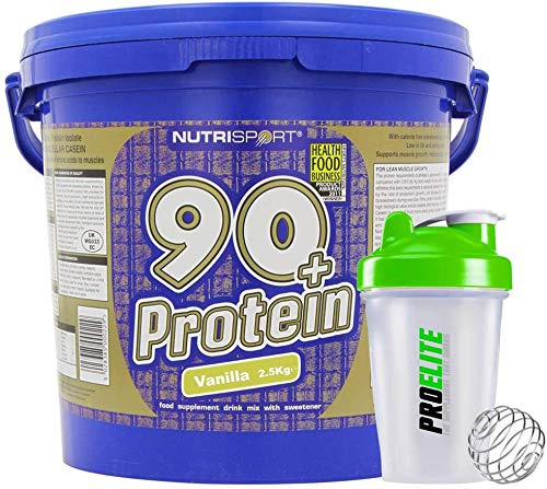 Nutrisport 90+ Plus Protein 2.5kg / 2500g + Shaker Bottle (Vanilla)