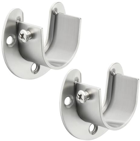 SAYAYO Support Tringle Rideaux Support Barre Penderie en Acier Inoxydable, Réglable Fixation Attache Tringle Rideau pour Tige de 28mm de Diamètre, Brossé, EFL8001LS-2P