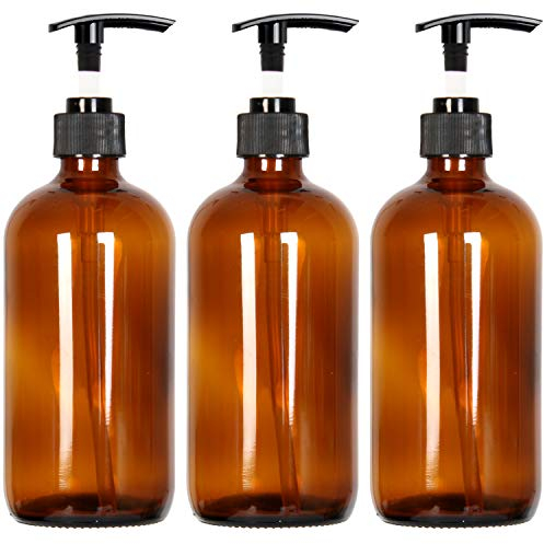 Youngever Lot de 3 Distributeurs de Savon en Verre de 500ML avec Pompe, Flacon Pompe en Verre (Amber)