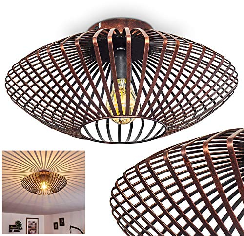 HOFSTEIN Deckenleuchte Wemude, Deckenlampe aus Metall, Lampe für Wohnzimmer, Schlafzimmer, Schwarz/Kupfer, 1-flammig, E27-Fassung, Lichteffekt durch Gitter-Optik, Modern, Retro, Durchmesser 40 cm