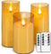 salipt Bougie LED Flamme Vacillante Lot de 3, Bougies à Piles en Verre Avec Télécommande et Minuteur, Diamètre 7.6 cm, Hauteur 12.7 15.3 17.8 cm - Jaune