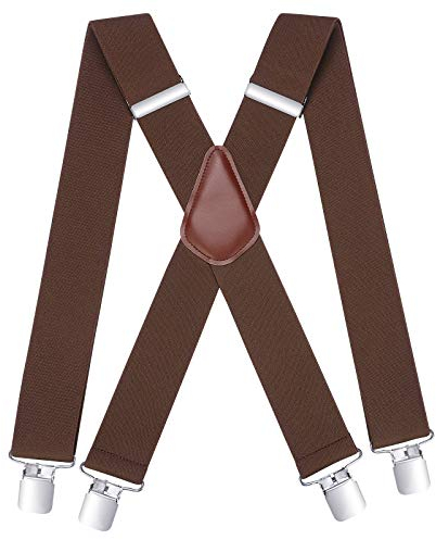 HISDERN Braun Hosenträger mit sehr Starken 4 Metall Clip X-Form Hosenträger für herren breit 5cm Lang Einheitsgröße für Männer und Damen Einstellbar und Elastisch