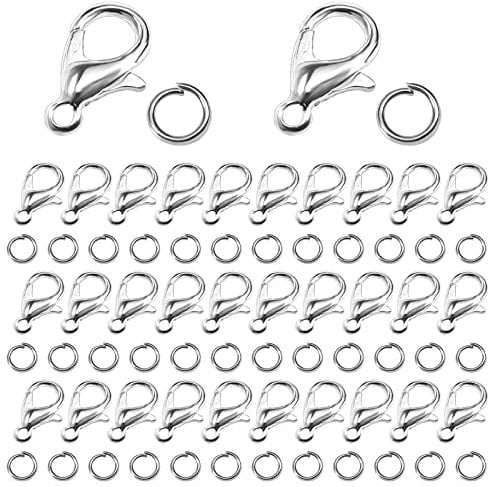 TOAOB 200pcs Silver Lobster Clasps with Open Jump Ring for Jewellery Making Bracelet Necklace Jewellery Connectors