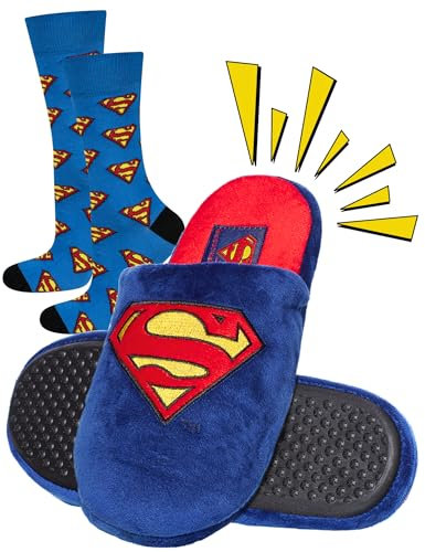 soxo DC Comics Superman Zapatillas Casa Hombre Invierno Divertidas Cómodas Pantuflas 43/44 Superman Zapatillas + Calcetines 40-45