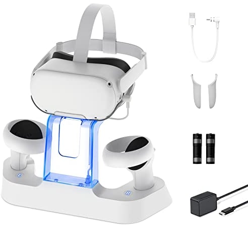 NexiGo Station de Recharge Avancée avec LED pour Oculus Quest 2, Support d'Affichage pour Casque Support de Contrôleur, 2 Piles Rechargeables, Câble Magnétique