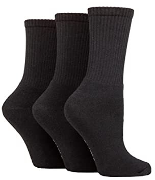 SockShop TORE Womens Sports Socks Crew Length Plain Ribbed 100% Recycled Cotton Pack of 3 Black 4-8