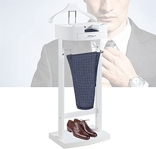 LOHOX Herrendiener Stummer Diener Garderobe Kleiderständer mit Schublade und Starkem Chassis Damendiener Garderobenständer Kleiderstange mit Hosenbügel Birke - Weiß, Walnuss