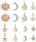 SUPERFINDINGS 16pcs 8 Styles Messing Micro Pave Zirkonia Charms Strass Kristallperlen Anhänger Stern Mond Schmuckzubehör Für Armbänder Halsketten Ohrringe Herstellung