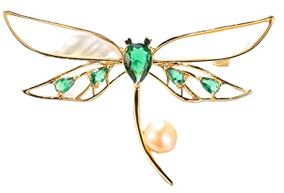 Broschen Anstecknadeln Natürliche Süßwasserperle Shell Libelle Brosche Kleidung Accessoires Brosche Geschenk Pin Gold Ton