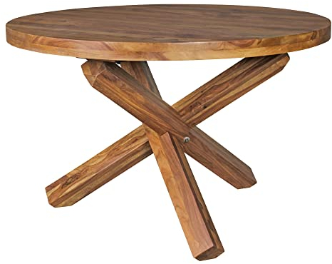 möbelando Design Esszimmertisch BOHA rund Ø 120 cm x 75 cm Sheesham Massiv-Holz | Landhaus Esstisch 4 Personen | Küchentisch Tisch für Esszimmer braun