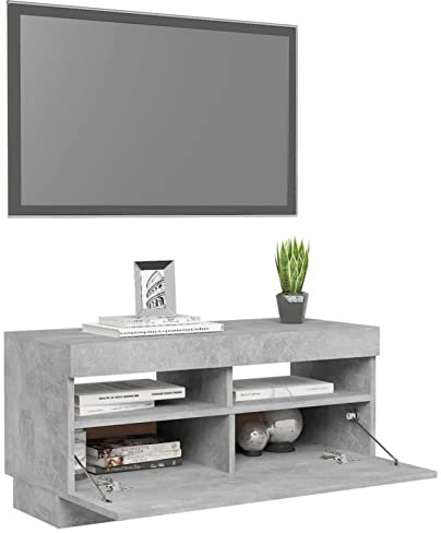 Gecheer TV Schrank Lowboard mit LED-Leuchten, TV Board Fernsehtisch TV Vitrine TV-Bänke & Lowboards Schrank für Wohnzimmer, Betongrau 80x35x40 cm
