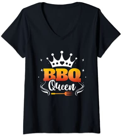 Womens BBQ Queen - Barbecue Girl Grill V-Neck T-Shirt