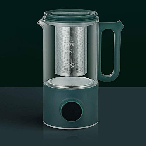 HODAGES Elektrischer Wasserkocher 0,4 l Glas-Teekessel mit variablen Voreinstellungen, One-Touch-Teebereiter, 500 W, Tee-Ei und Boden, automatische Abschaltung und Trockengehschutz, Frei/Dunkelgrün