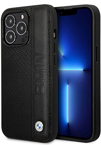 CG MOBILE BMW Phone Case for iPhone 14 Pro Max Signature Collection in Black Textured Case, Real Leather Protective & Durable Case with Easy Snap-on, Shock Absorption & Signature Logo