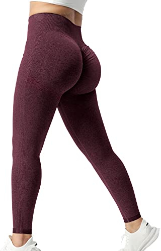 ZAAYO Damen Sport Gym Leggings Scrunch Butt Lifting Push Up Seamless Yoga Pants Fitness Workout Leggings Berry XS
