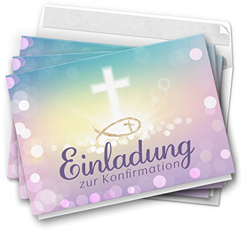 10 Einladungskarten Konfirmation - Zauberhafter Verlauf Rosa - moderne Klappkarten mit Umschlägen - Einladungen zu Konfirmationsfeier Einladung Karten