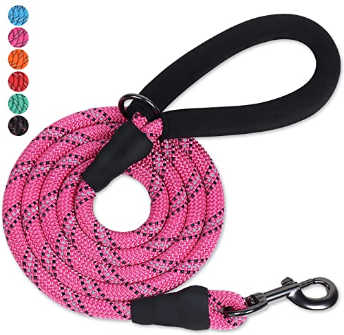 VIVAGLORY Starke Hundeleine Mit Dickem Neopren Gepolstertem Griff Und Reflektierenden Fäden, 180CM Seilgeh- Und Trainingsleine Für Mittlere Und Große Hunde, Pink