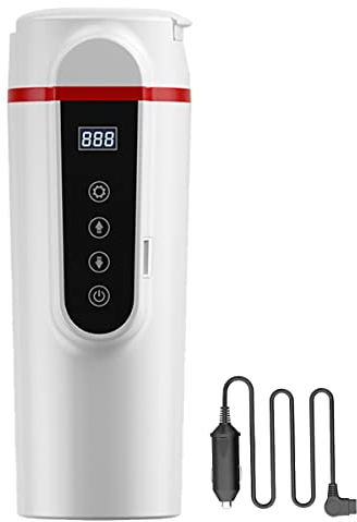 12V 24V Car Heating Cup 420ML Smart Temperature Control Heating Coffee Mug Stainless Steel Water Warmer Bottles with Lid Electric Heated Travel Mug Kettle for Coffee Teas Camping Vehicle Trucks (B)