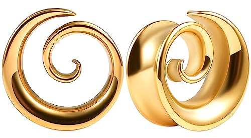 Vankula Ohr Flesh Tunnel Saddles Plug Spirale Edelstahl für Gestreckte Expander Ohrpiercing 12mm(1/2) Gold