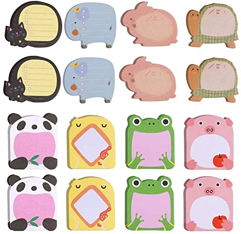 Mini Tier Klebrig Notizen Set,16 PCS Notizblock Farbig Klebezettel Neuheit Cartoon Tiere Haftnotizen Abnehmbare Notizblock Farbig Klebezettel für Schule Zuhause Büro Memo Schüler Kinder Geschenke