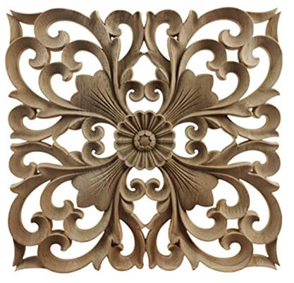 Apliques de madera tallada, 4 unidades, sin pintar, para puerta de muebles, decoración de madera, 20 x 20 cm