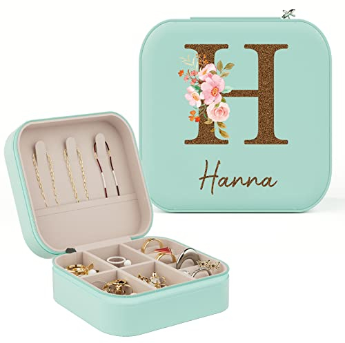 iDIY Personalisiert Schmuckkästchen mädchen Reise kleine - Original Schmuckbox mit Name und Buchstaben für Ohrringe Halskette Ringe Geburtstagsgeschenke für Frauen Mädchen