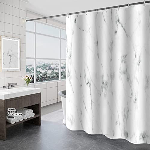 Beydodo Rideau Salle de Bain Douche 220x200, Rideau de Douche Polyester Motif de Marbre Blanc