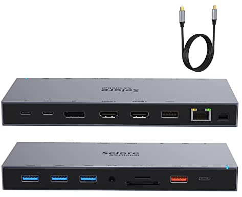 Docking Station USB C Dock, 15 in 1 Laptop Dockingstation, mit 1m Kabel mit Dual 4K HDMI Displayport, 4K DP, 100W PD, RJ45 Ethernet, 10Gbps Data, USB 3.1/3.0/2.0, SD/TF, 3.5mm Audio&Mic