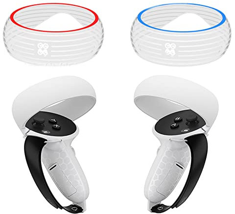 Controller Grips Cover Protector Compatible with Quest 2 Accessories, Silicone Protective Ring Cover with Knuckle Straps Battery Opening Protector