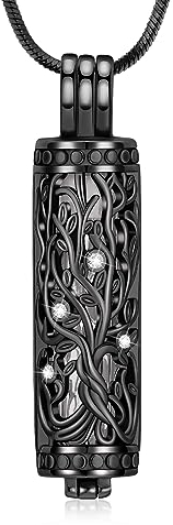 Minicremation Kremation Urne Anhänger Halskette mit hohlen Zylinder Vial Keepsake Urne Kremation Schmuck Memorial Lockets für Asche für Frauen Männer (Black)