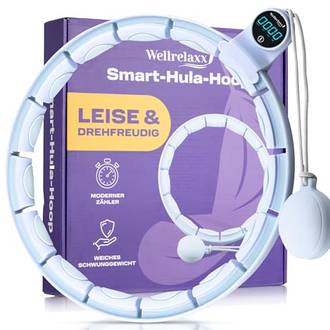 Wellrelaxx Smart Hula Hoop Testsieger leise und drehfreudig mit Zähler | Hula Hoop mit Gewicht Kugel | Hullahub Reifen zum Abnehmen für Training mit Spaß | Umfang 70-110cm