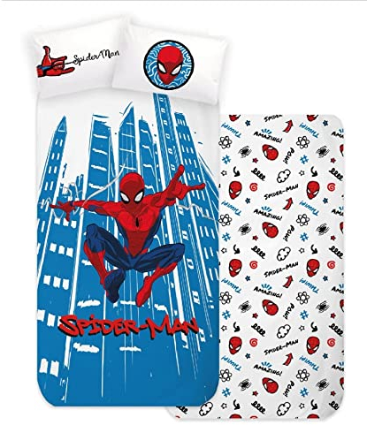 Completo lenzuola per bambini, set 3 pezzi, sotto lenzuola con angoli, lenzuola, federa, letto singolo, 100% Cotone (Spiderman 2)
