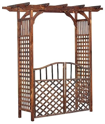 MELPHI Arche De Jardin en Bois avec Double Portail, Arche De Jardin pour Plantes Grimpantes, Arche en Bois avec Treillis pour Jardin Extérieur, Cour Arrière (Size : 140cm)