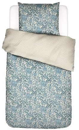 ESSENZA Bettwäsche Ophelia Smoke Blue, 135x200 + 1x 80x80 cm - 100% Baumwollsatin 200TC - Blumen