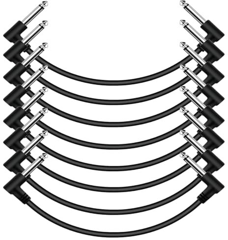 Tavsou Pack of 8 Guitar Patch Cable for Effect Pedal Board 1/4 Right Angle TS Mono Cords (12 Inch-8 Pack)