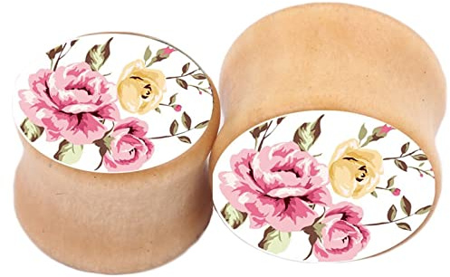 Bishilin Ohr Plugs 8MM Holz, Ohrringe Tunnel Damen mit Blume Motiv Piercing Plugs Ohr Expander Set