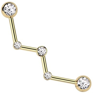 beyoutifulthings Industrial-Piercing Zickzack-Design Gold Clear Industrial-Barbell Industrial-Bar Chirurgenstahl Stab-länge 32-mm