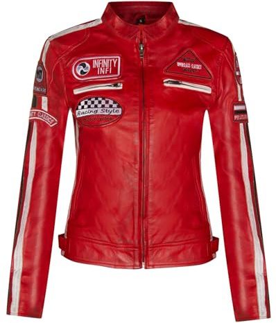 Infinity Leather Damen Leder Biker Casual Racing Moto Abzeichen Jacke