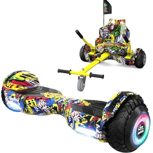 GeekMe Hoverboards Go Kart Attachment, Hoverboards mit Hoverkart 6,5 Zoll mit LED-Licht, Smart Bluetooth, Selbstausgleichssystem, Geschenk für Kinder, Jugendliche und Erwachsene