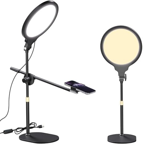 Trépied Aérien MONTIHOLD avec Lumière Plein Écran De 26 Cm, Bras Réglable Et Température De Couleur De 3 500 K À 6 500 K (avec Anneau Lumineux)