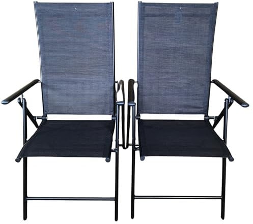 Samuel ALEXANDER Multi Position High Backed Folding Garden Chairs,Adjustable Reclining Garden/Outdoor Chairs,Black (Pack of 2)