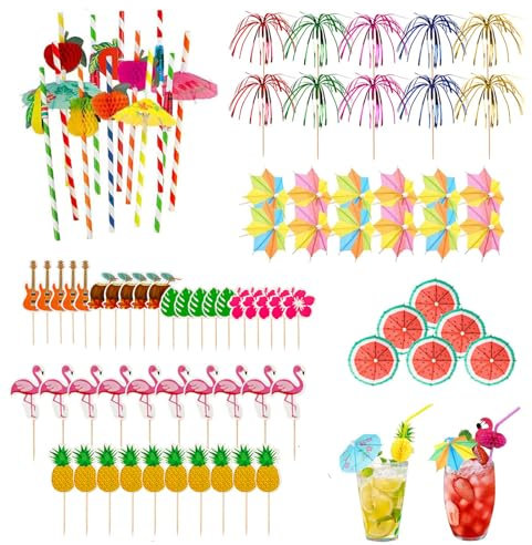 90 Selección de Guarnición Cócteles Decoración cóctel con sombrilla Paraguas de papel para bebidas Sombrilla de cóctel colorida Adecuado para bebidas, bodas, fiestas de verano, comidas y bebidas.