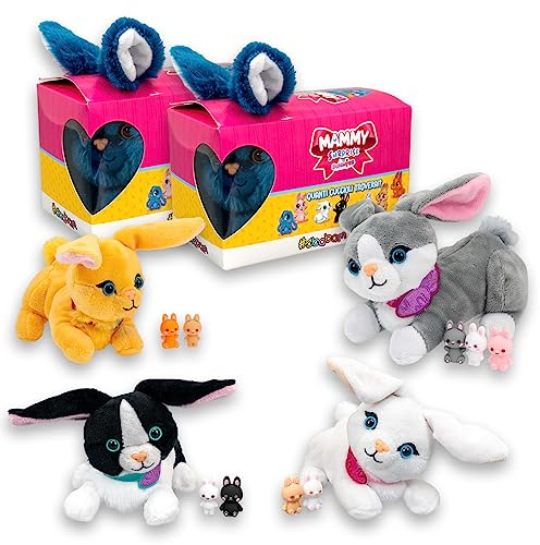 #sbabam Mammy Surprise Bunnies, Super Weiches Kuscheltier Kaninchen mit Niedlichen Jungen, 2er-Pack, Plüsch mit Tragetasche, Spielzeug ab 3 Jahre, Kleine Tiere Figuren als Baby Geschenk