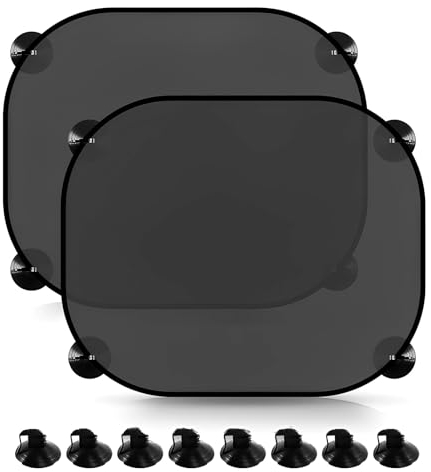 Sonnenschutz Auto Baby, 2er Set Sonnenblende mit 8 Saugnäpfen 44x36cm, Sonnenschutz, Kompatibel mit Personenkraftwagen, Sonnenblende Auto, Universelle Auto Sonnenblende für Seitenfenster(Schwarz)