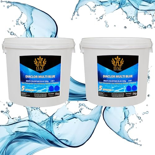 HAF® Pool Chlor Multitabs 5 in 1 Blau | 10 kg | Langsam lösliche 200g Multi Chlortabletten für kristallklares Poolwasser | 5 Phasen Pflege & Reinigung - Qualität: Made in Europe - Menge: 2 x 5 kg